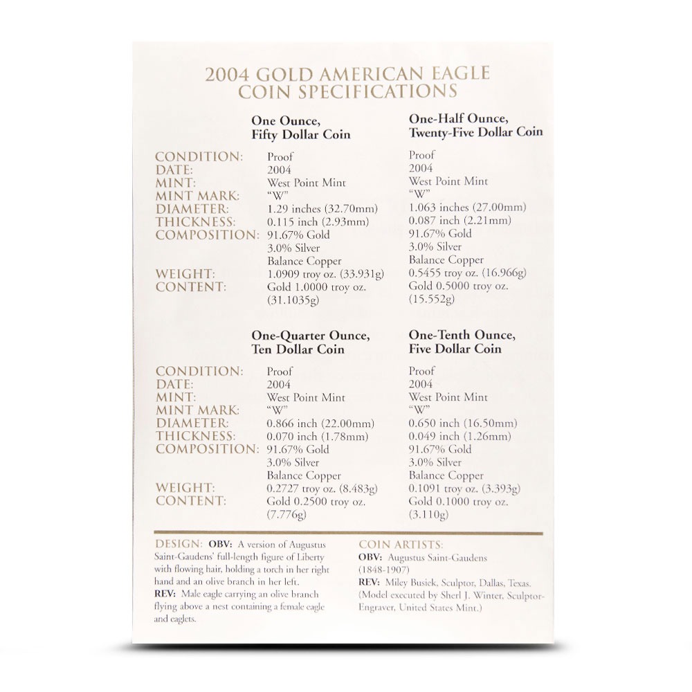 2004-W 4-Coin Proof American Gold Eagle Set (Box + CoA) - Image 3