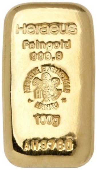Buy 100 Gram Heraeus Gold Cast Bar