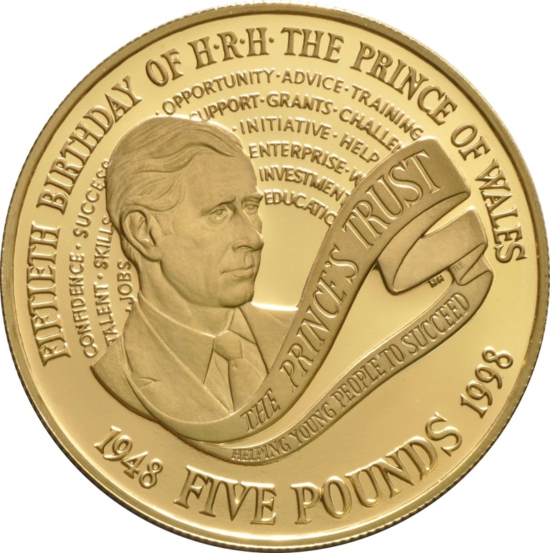 1998 Proof £5 Gold Crown Coin Prince Charles 50th Birthday Boxed - Image 3