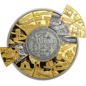 2023 180 Gram Antique Djibouti Silver Around the World in 80 Days Coin (Box + CoA, Gold Plated)