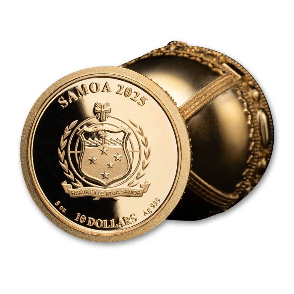 2025 5 oz Samoa Holy Grail Silver Coin (Proof-Like, 24k Gold Plated, Box + CoA) - Image 3