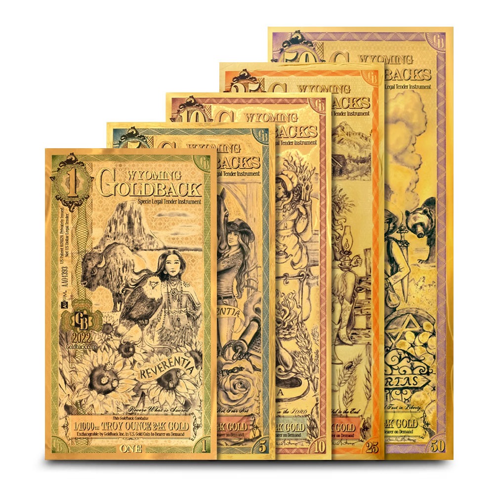 5 Piece Wyoming Goldback Gold Note