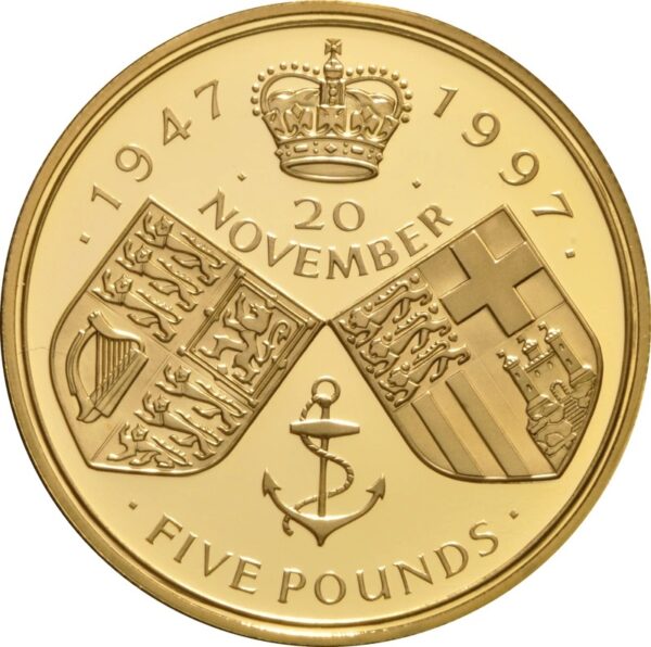 Gold Five Pound Proof Crown set Diamond and Golden Wedding Anniversary 1997 + 2007 Boxed - Image 2