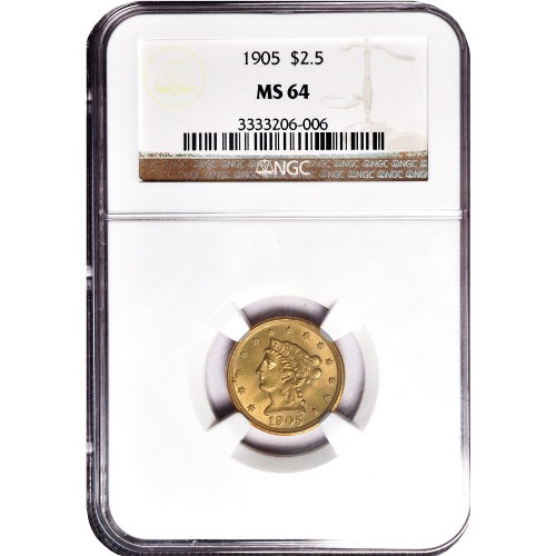 Pre-33 $2.50 Liberty Gold Quarter Eagle Coin (MS64, PCGS or NGC) - Image 2
