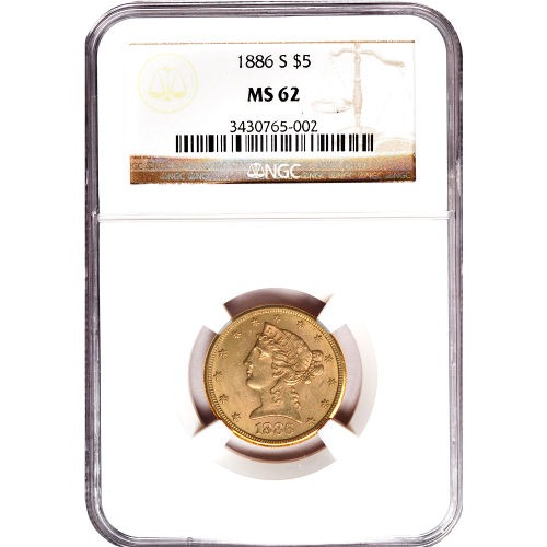 Pre-33 $5 Liberty Gold Half Eagle Coin MS62 (PCGS or NGC) - Image 2
