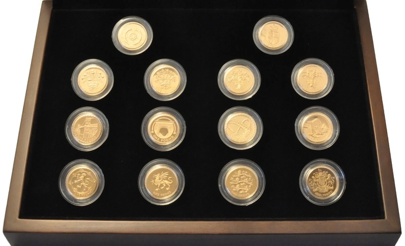 Proof Gold £1 Pound Coin 25th Anniversary 14 Coin Set Boxed - Image 2