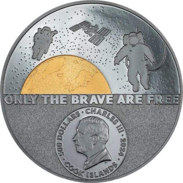 ASTRONAUT Real Heroes 5 Oz Black Proof Gold Coin 500$ Cook Islands 2024 - Image 2