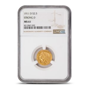 1911-D Pre-33 $2.50 Indian Gold Quarter Eagle Coin NGC MS61 (Strong D)